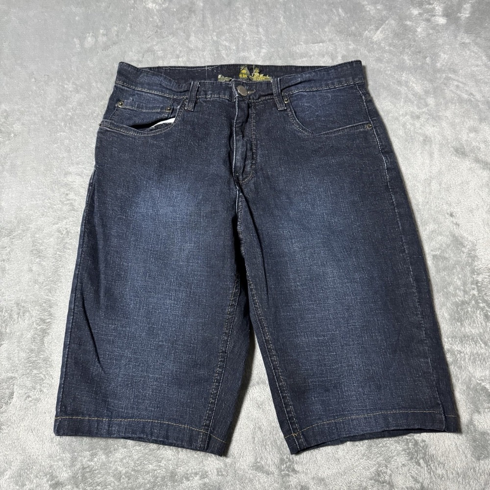 VTG Y2K Rustic‎ Denim Darkwash Jorts Mens Tag 34 Fits (31x12.5)  Embroidered